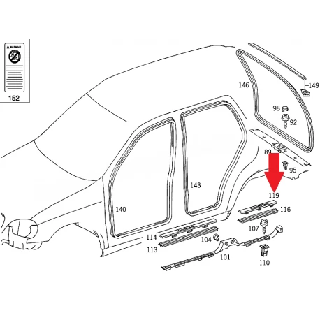 A1636861520 1636861520 MERCEDES W163 SOL ARKA EŞİK BAKALİTİ ORJİNAL