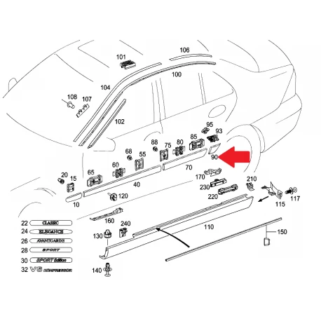  A2036905362 9197 2036905362 9197 MERCEDES W203 SOL ARKA ÇAMURLUK ÇITASI (NİKELAJI YOK) ORJİNAL